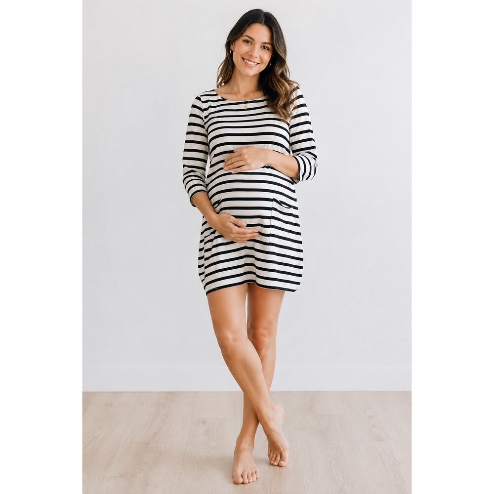 The Nines by Hatch Scoop Neck 3/4 Sleeve Striped Tee Shirt Dress XXL Maternity
